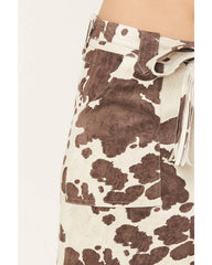 Women's Sylvia Cow Print Faux Suede Belted Mini Skirt