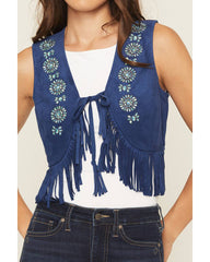 Women's Embroidered Faux Suede Cropped Vest