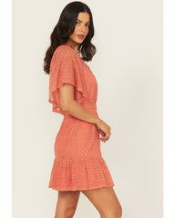 Women's Faux Wrap Lace Mini Dress
