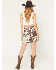 Women's Sylvia Cow Print Faux Suede Belted Mini Skirt