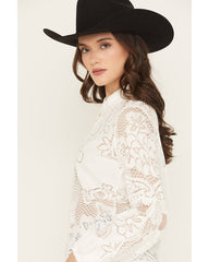 Women's Fringe Long Sleeve Button-Down Lace Shirt