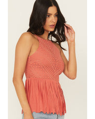 Women's Stretch Lace Halter Fringe Tank