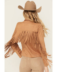 Women's Faux Suede Cascade Front Fringe Jacket