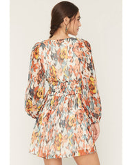 Women's Floral Print Long Sleeve Mini Dress