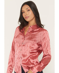 Women's Roberta Long Sleeve Fringe Satin Button-Down Western Shirt