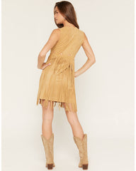 Women's Embroidered Faux Suede Fringe Mini Dress