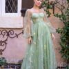 Sweetheart Embroidery Tea-Length Tulle Puff Sleeves Floral Corset Prom Dress